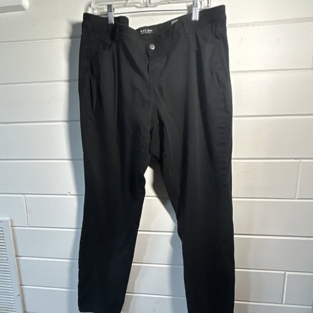 Wax Jean Women's Black Pants Button Flat Front Solid Plus Size